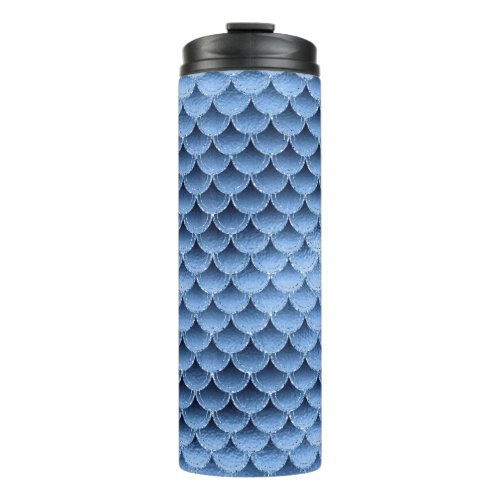 Navy Blue Glitter Mermaid Scale Pattern Thermal Tumbler