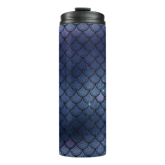 Navy Blue Glitter Mermaid Scale Pattern Thermal Tumbler (Front)