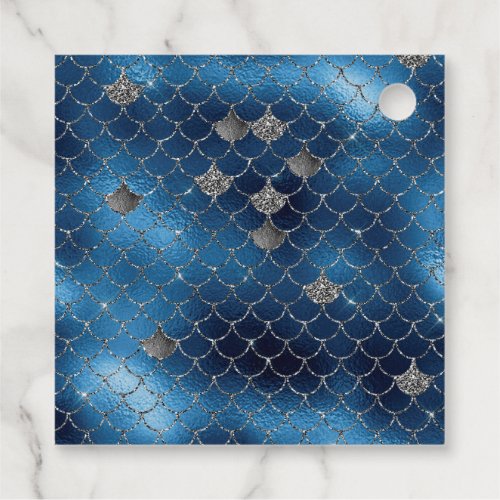 Navy Blue Glitter Mermaid Scales Favor Tags