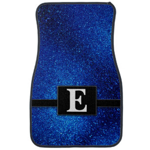 Navy Blue Glitter Modern Monogrammed Classic Car Floor Mat