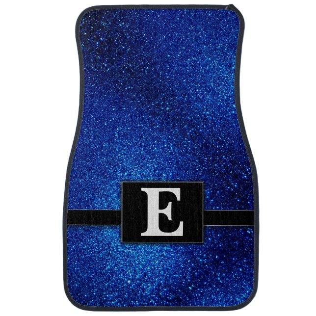Navy Blue Glitter Modern Monogrammed Classic Car Floor Mat (Front)