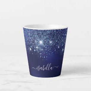 Navy blue glitter monogram name script latte mug