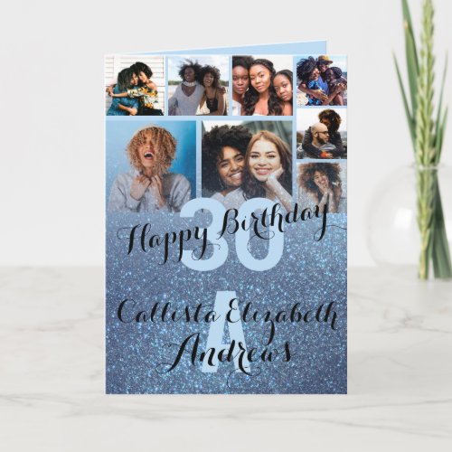 Navy Blue Glitter Photo Collage Happy Birthday