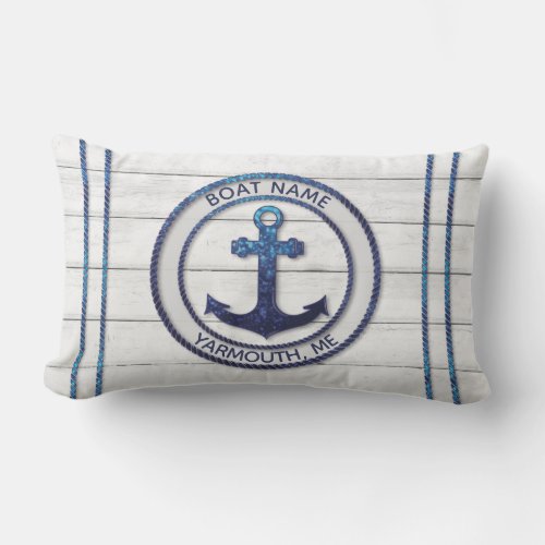 Navy Blue Glitter Rope Anchor Nautical Boating  Lumbar Pillow