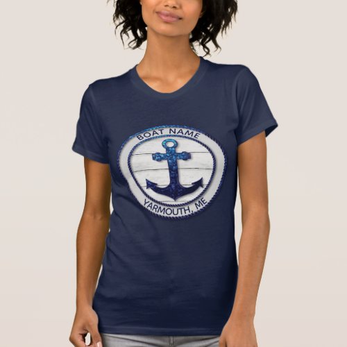 Navy Blue Glitter Rope Anchor Nautical Boating T_Shirt