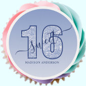 Navy Blue Glitter Script Sweet 16 Birthday Edible Frosting Rounds