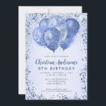 Navy Blue Glitter Sparkle Balloon Kids Birthday Invitation<br><div class="desc">Modern Glam Navy Blue Glitter Sparkle Balloon Feminine Girl Kids Birthday Invitation</div>