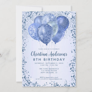 Navy Blue Glitter Sparkle Balloon Kids Birthday Invitation