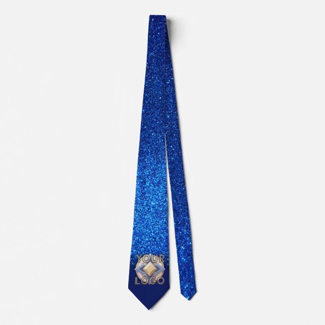Navy Blue Glitter Sparkly Event Professional Logo Neck Tie (Front)