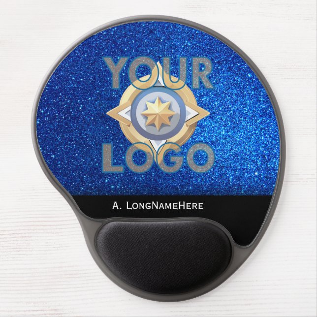 Navy Blue Glitter Tech IT Security Business Logo Gel Mouse Pad (Front)