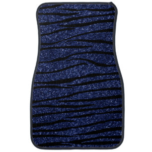 Navy blue glitter zebra stripes car floor mat