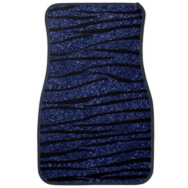 Navy blue glitter zebra stripes car floor mat (Front)