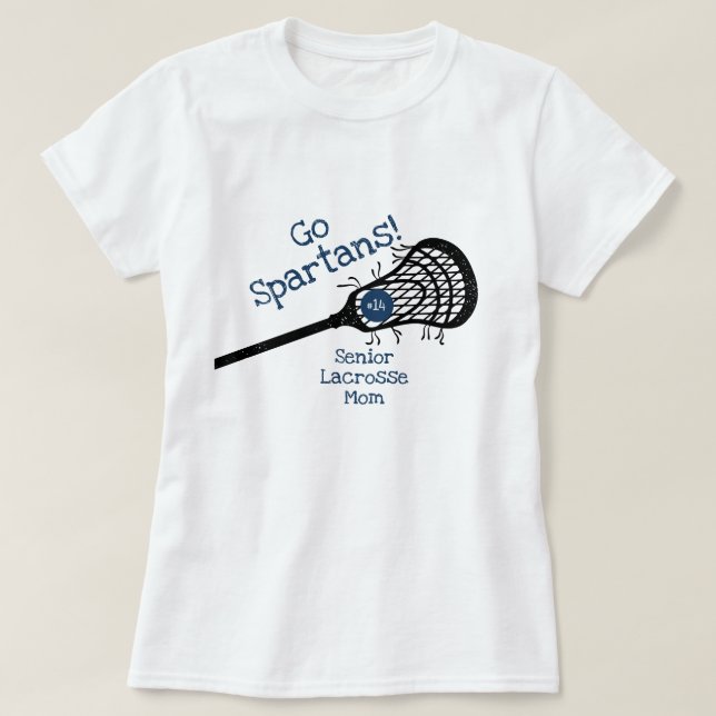 Navy Blue Go Team Lacrosse Mom T-Shirt (Design Front)