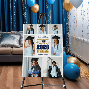 Navy Blue Gold 2026 Graduation Photo Collage Foam Board