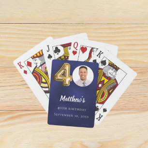 Navy blue gold 40th photo birthday party poker cards