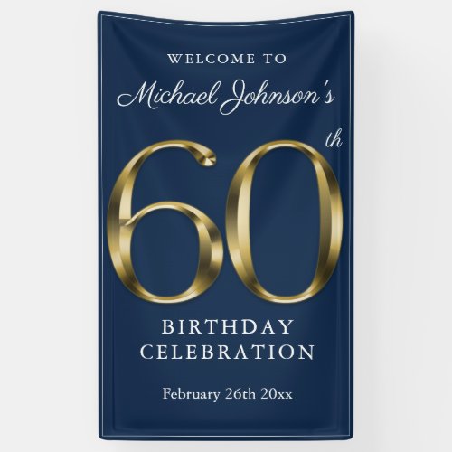 Navy Blue Gold 60th Birthday Party Elegant Welcome Banner
