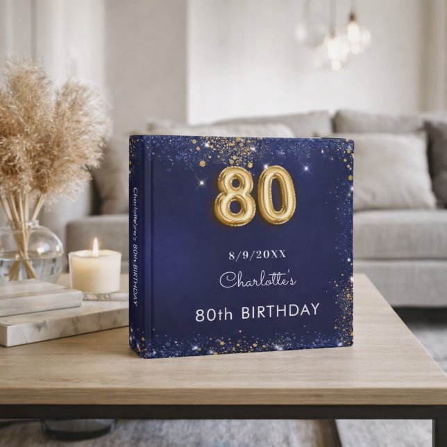 Navy blue gold 80th birthday 3 ring binder (Creator Uploaded)