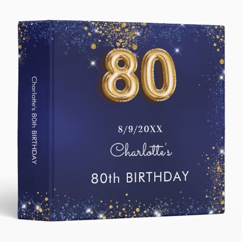 Navy blue gold 80th birthday 3 ring binder
