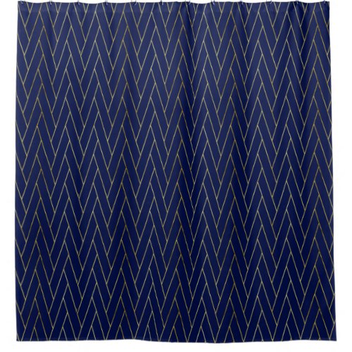 Navy Blue  Gold Abstract Geometric Pattern Luxury Shower Curtain