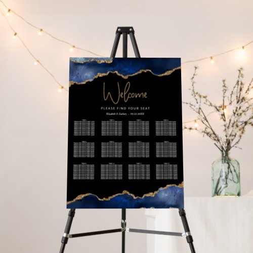 Navy Blue Gold Agate 12_Table Event Seating Chart Foam Board