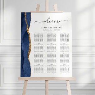 Navy Blue Gold Agate 12-Table Wedding Seating Foam Board