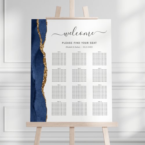 Navy Blue Gold Agate 12_Table Wedding Seating Foam Foam Board