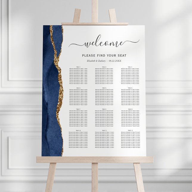 Navy Blue Gold Agate 12-Table Wedding Seating Foam Foam Board (Creator Uploaded)