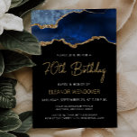 Navy Blue Gold Agate 70th Birthday Invitation<br><div class="desc">This elegant 70th birthday party invitation features a watercolor image of an agate geode in shades of blue with faux gold glitter highlights. The words "70th Birthday" appear in gold-colored modern handwriting script. Customize it with the name of the honoree in gold-colored text and the details in white on a...</div>