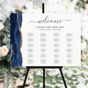 Navy Blue Gold Agate Alphabetical Wedding Seating Foam Board