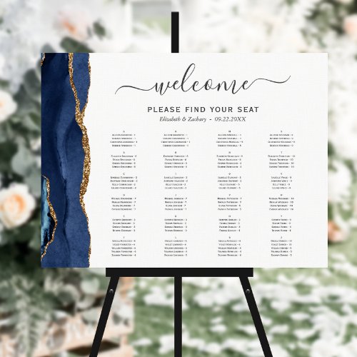 Navy Blue Gold Agate Alphabetical Wedding Seating Foam Board