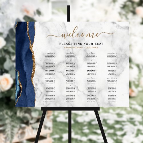 Navy Blue Gold Agate Alphabetical Wedding Seating Foam Board