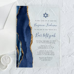 Navy Blue Gold Agate Bar Mitzvah Acrylic Invitations<br><div class="desc">The left-hand edge of this elegant modern bar mitzvah invitation features a navy blue watercolor agate border trimmed with faux gold glitter. The customizable text combines navy blue handwriting script with charcoal gray copperplate and italic fonts on a clear background.</div>