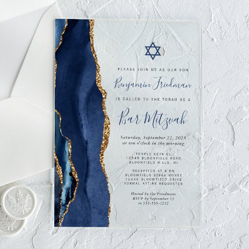 Navy Blue Gold Agate Bar Mitzvah