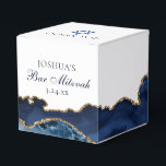 Navy Blue Gold Agate Bar Mitzvah Chic Square Party Favor Boxes<br><div class="desc">Elegant navy blue and gold agate decorates this modern square Bar Mitzvah party favor box. Your son's name is written in beautiful formal script under the Star of David. Perfect for a chic,  stylish Jewish family celebrating a boy being called to the Torah.</div>