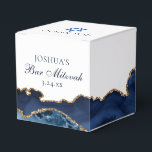 Navy Blue Gold Agate Bar Mitzvah Chic Square Party Favor Boxes<br><div class="desc">Elegant navy blue and gold agate decorates this modern square Bar Mitzvah party favor box. Your son's name is written in beautiful formal script under the Star of David. Perfect for a chic,  stylish Jewish family celebrating a boy being called to the Torah.</div>