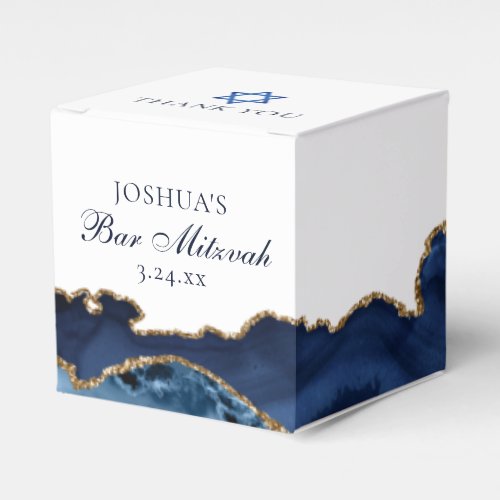 Navy Blue Gold Agate Bar Mitzvah Chic Square Party Favor Boxes