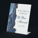 Navy Blue Gold Agate Bar Mitzvah Party Welcome Pedestal Sign<br><div class="desc">Elegant navy blue and gold agate decorates the side of this modern Bar Mitzvah party welcome pedestal sign. Your son's name is written in beautiful formal script under the Star of David. Perfect for a chic,  stylish Jewish family celebrating their boy being called to the Torah.</div>