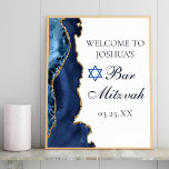 Navy Blue Gold Agate Bar Mitzvah Party Welcome Poster at Zazzle