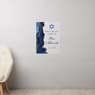 Navy Blue Gold Agate Bar Mitzvah Party Welcome Wall Decal
