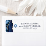 Navy Blue Gold Agate Bar Mitzvah Return Address Label<br><div class="desc">Elegant navy blue and gold agate decorates the side of this modern Bar Mitzvah party return address label. Your son's name is written in beautiful formal script next to the Star of David. Perfect for a chic,  stylish Jewish family celebrating their boy being called to the Torah.</div>