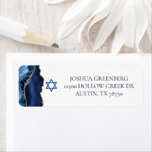 Navy Blue Gold Agate Bar Mitzvah Return Address Label