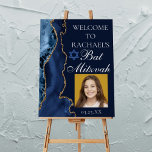 Navy Blue Gold Agate Bat Mitzvah Photo Party Foam Board<br><div class="desc">Elegant navy blue and gold agate decorates the side of this modern Bat Mitzvah party welcome foam board. Your daughter's name is written in beautiful formal script under the Star of David above his birthday photo. Perfect for a chic, stylish Jewish family celebrating their girl being called to the Torah....</div>