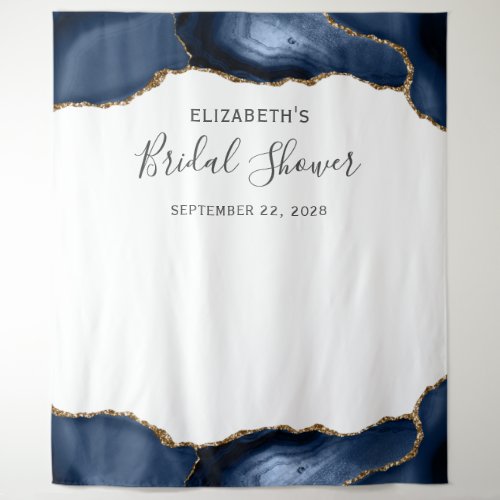 Navy Blue Gold Agate Bridal Shower Photo Booth Tapestry