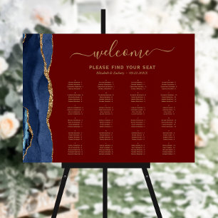 Navy Blue Gold Agate Burgundy Wedding Seating Foam Board