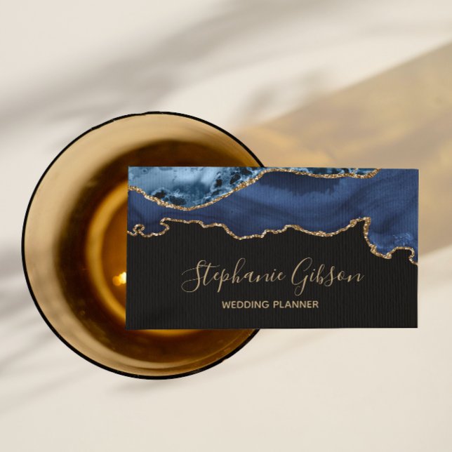 Navy Blue Gold Agate Business Card (Creator Uploaded)