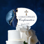 Navy Blue Gold Agate Confirmation Party Cake Topper