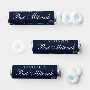 Navy Blue Gold Agate Custom Bat Mitzvah Party Breath Savers® Mints