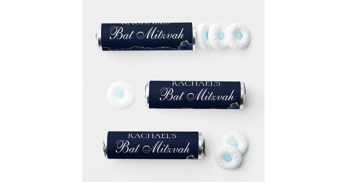 Bat Mints Navy Blue Gold Agate Custom Bat Mitzvah Party Breath Savers® Mints | Zazzle
