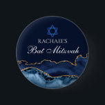 Navy Blue Gold Agate Custom Bat Mitzvah Party Button<br><div class="desc">Elegant navy blue and gold agate decorates the side of this modern Bat Mitzvah party favor button. Your daughter's name is written in beautiful formal script under the Star of David. Perfect for a chic,  stylish Jewish family celebrating their girl  being called to the Torah.</div>