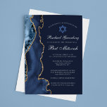 Navy Blue Gold Agate Elegant Bat Mitzvah Party Invitation<br><div class="desc">Elegant navy blue and gold agate decorates the side of this modern Bat Mitzvah ceremony and party invitation. Your daughter's name is written in beautiful formal script under the Star of David. Perfect for a chic,  stylish Jewish family celebrating a girl being called to the Torah.</div>